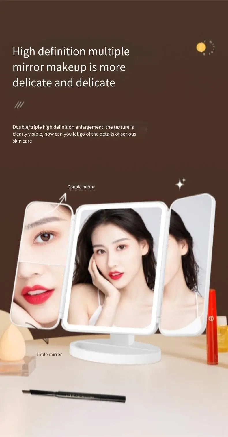 Trifold LED Makeup Mirror – Smart Light-Up Vanity Mirror for Beauty & Dressing