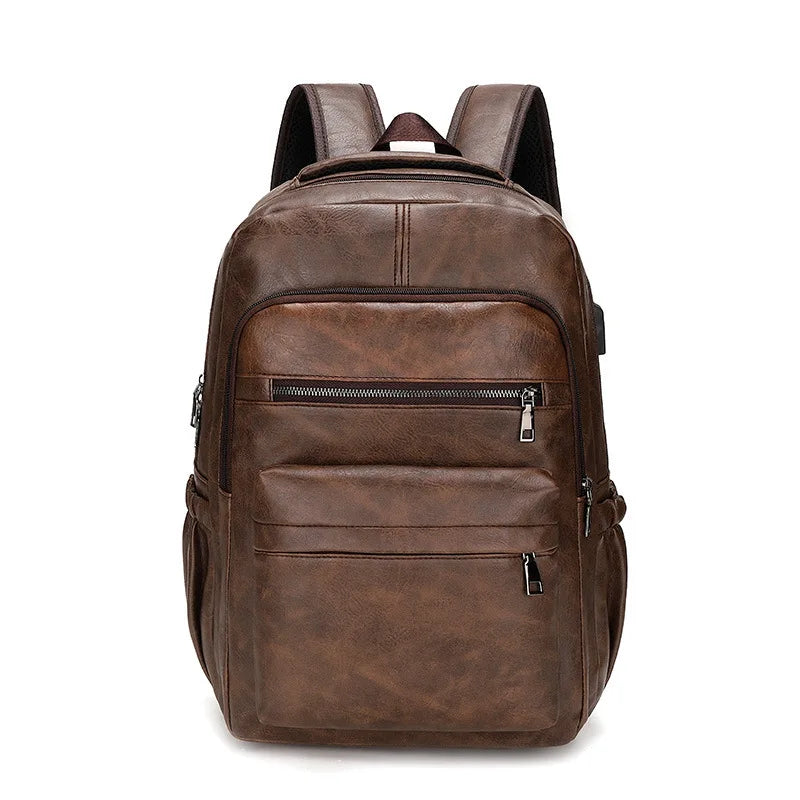 High-Quality USB Charging Backpack for Men – PU Leather Laptop Backpack, Large Schoolbag for Teenagers and Boys
