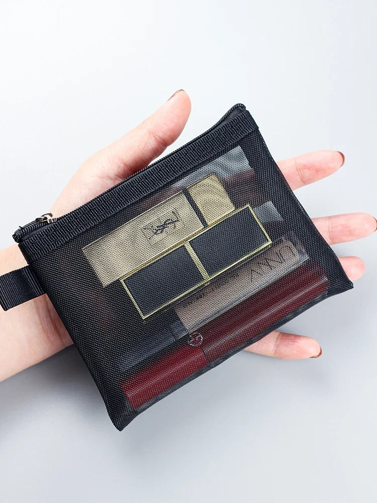 1/3pcs Mesh Clear Cosmetic Bags – Small & Large Black Makeup Bag, Portable Travel Toiletry Organizer, Lipstick Storage Pouch