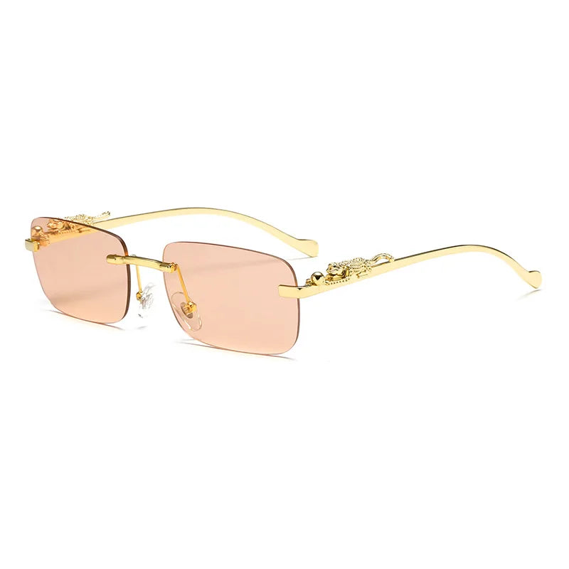 Classic Rimless Sunglasses – Stylish Frameless Shades with Leopard Decoration for Men & Women ✨🚘
