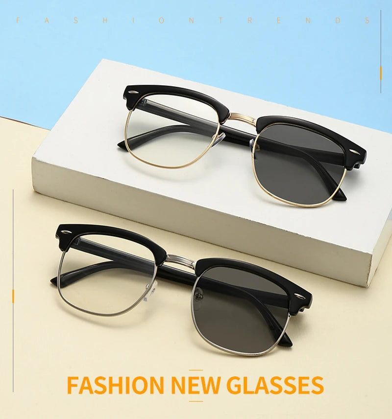 Classic Half-Frame Photochromic Sunglasses – Retro Chameleon Shades for Men & Women ✨🚘