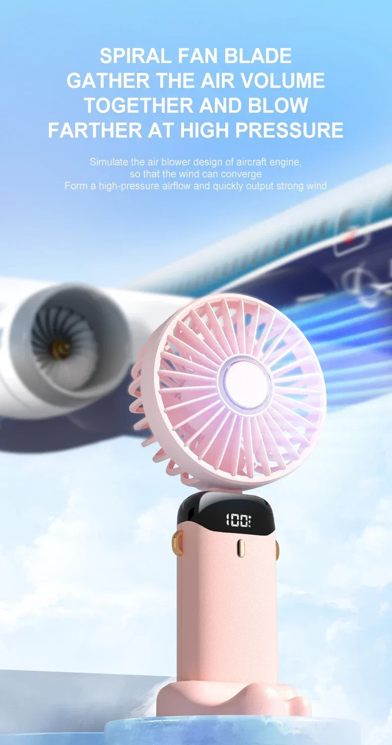 5000mAh Portable Mini Fan – Wireless USB Rechargeable, 5-Speed Foldable Neck Hanging Fan with Digital Display & Phone Holder