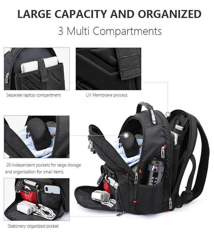Swiss Multifunctional 17-Inch Laptop Backpack – Durable Travel & College Bag with USB Charging & Water Resistance