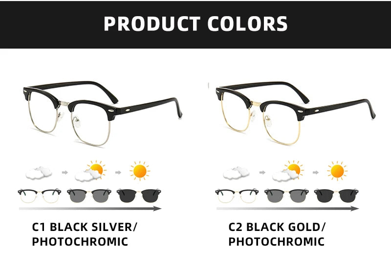 Classic Half-Frame Photochromic Sunglasses – Retro Chameleon Shades for Men & Women ✨🚘