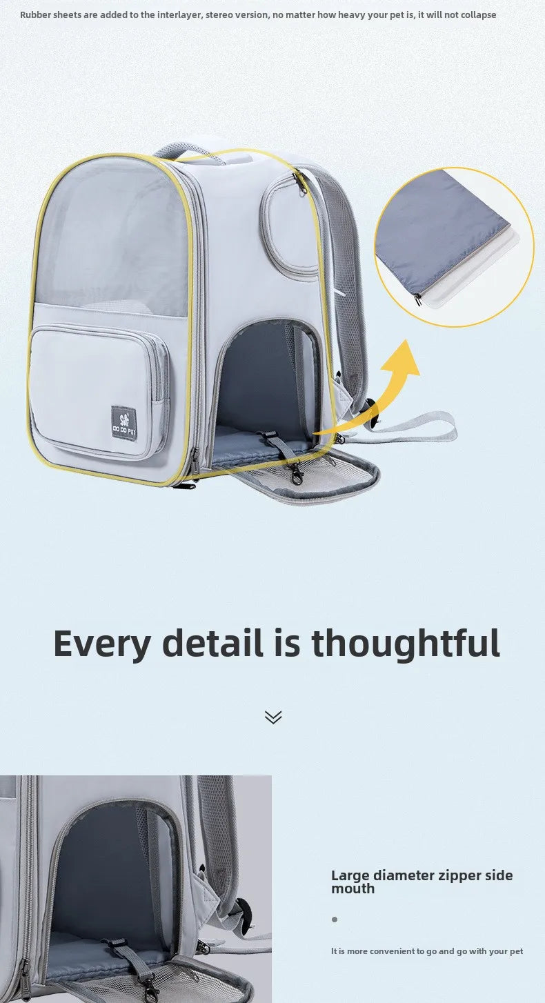 Pet Backpack Expandable Foldable Cat Carrier for Small Medium Dog and Cat Transport Dog Bag Large Space Pets Carrier with Zipper