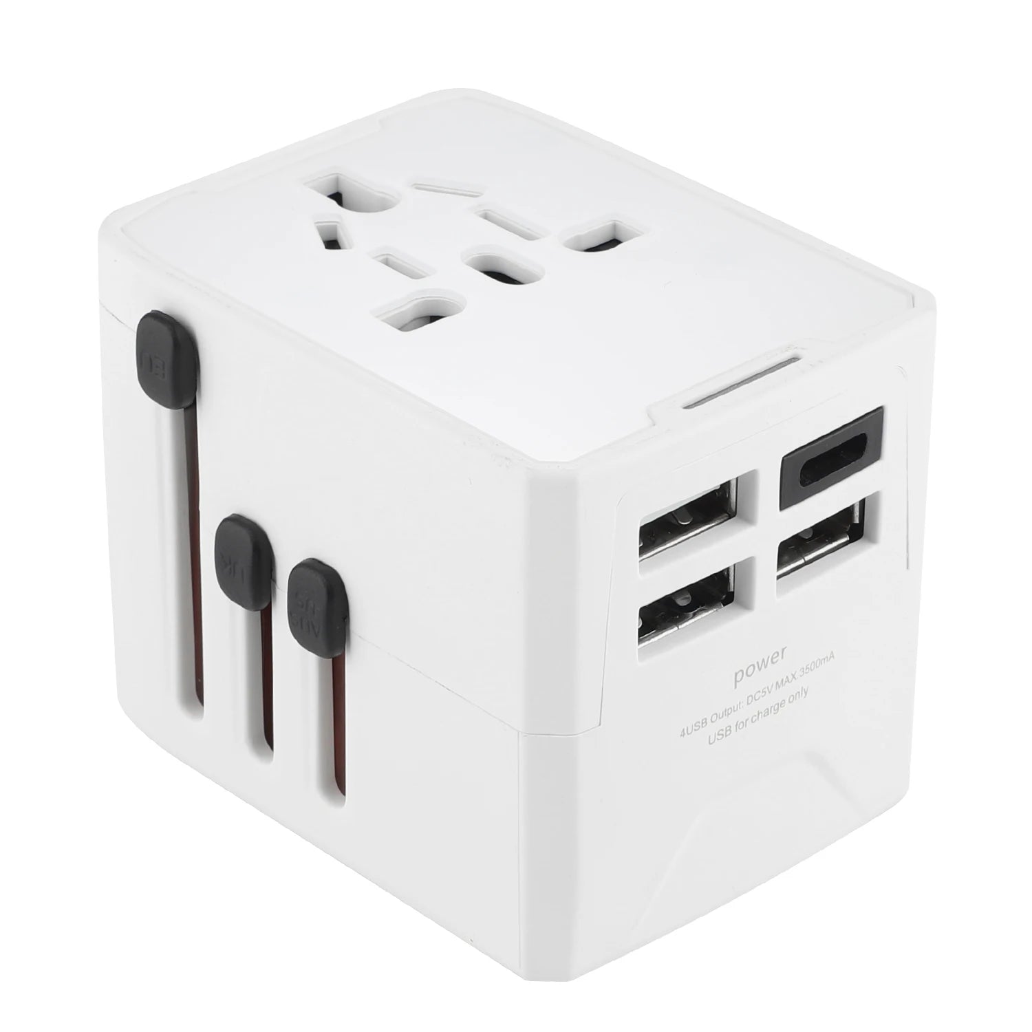 65W Universal Travel Adapter – All-in-One Charger with 3 USB & 1 Type-C for US, EU, UK, & AU