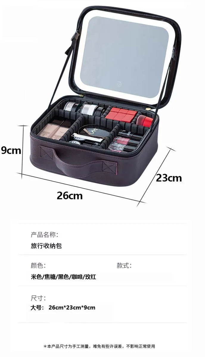 LED Travel Makeup Bag with Mirror – Large-Capacity Portable Storage Case with Combination Lock