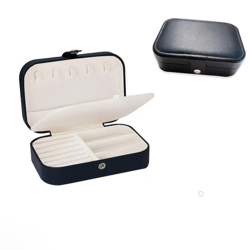 Portable Leather Jewelry Box – Travel Organizer with Zipper for Rings, Earrings & Necklaces