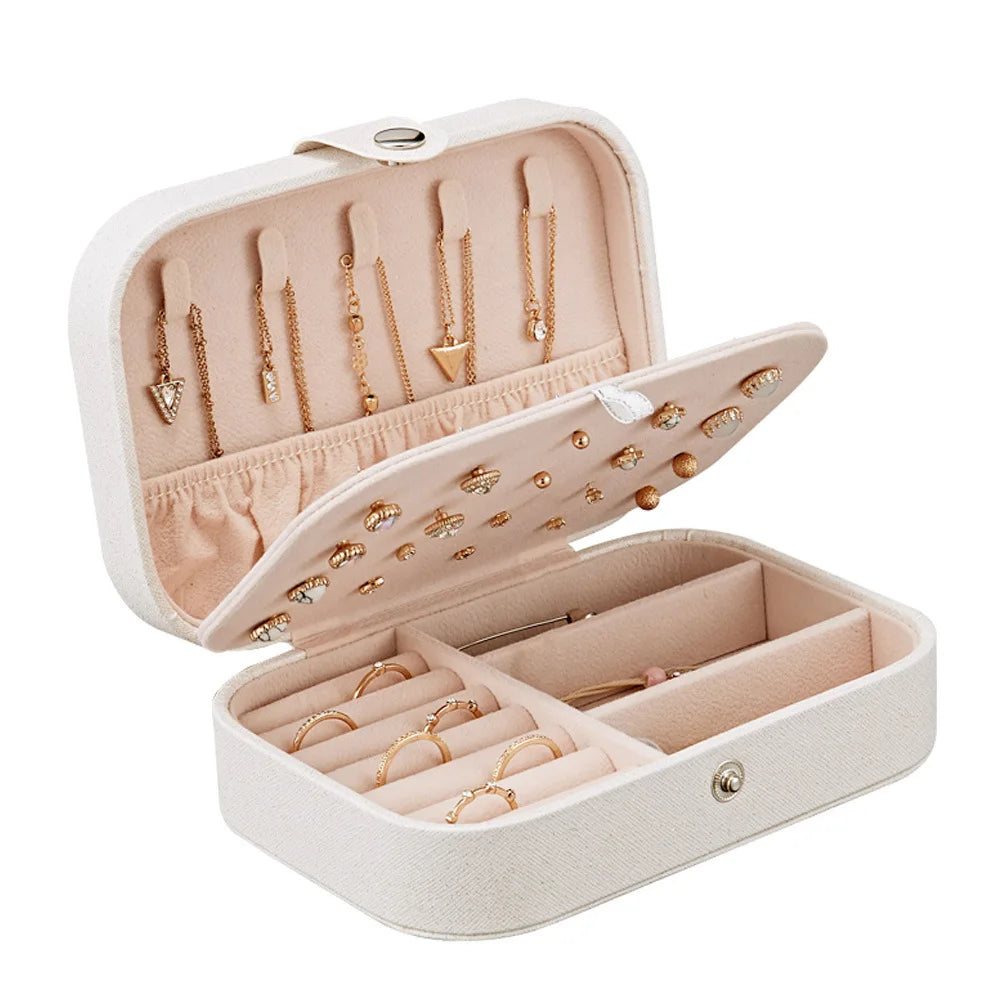 Portable Leather Jewelry Box – Travel Organizer with Zipper for Rings, Earrings & Necklaces