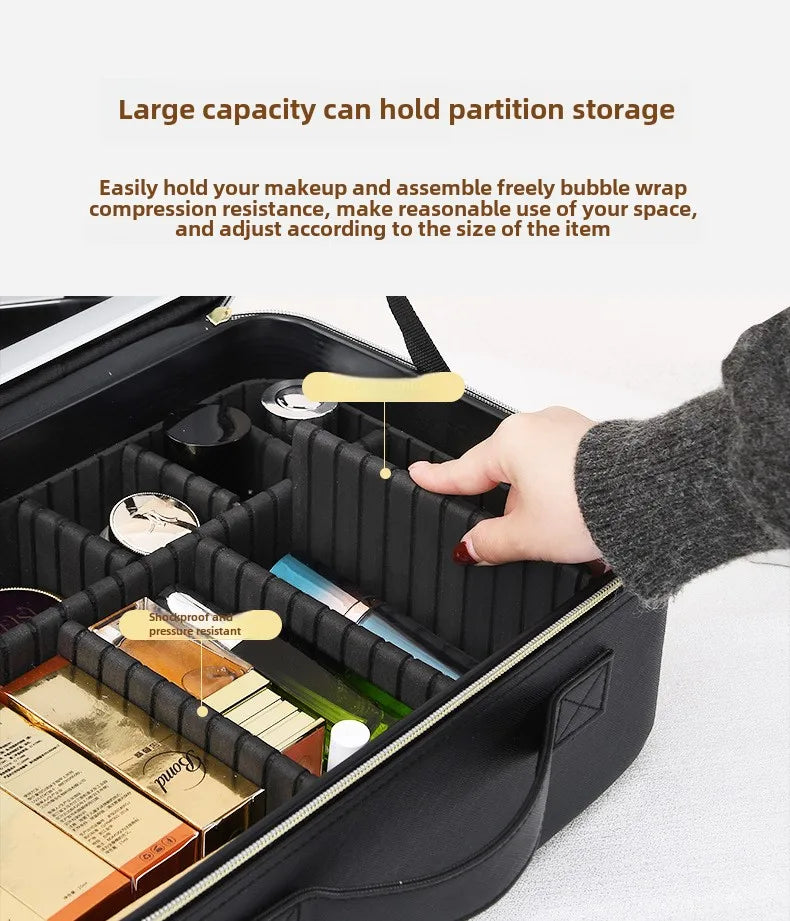 2025 Premium LED Cosmetic Bag – Large-Capacity Portable Makeup Storage Box with Mirror