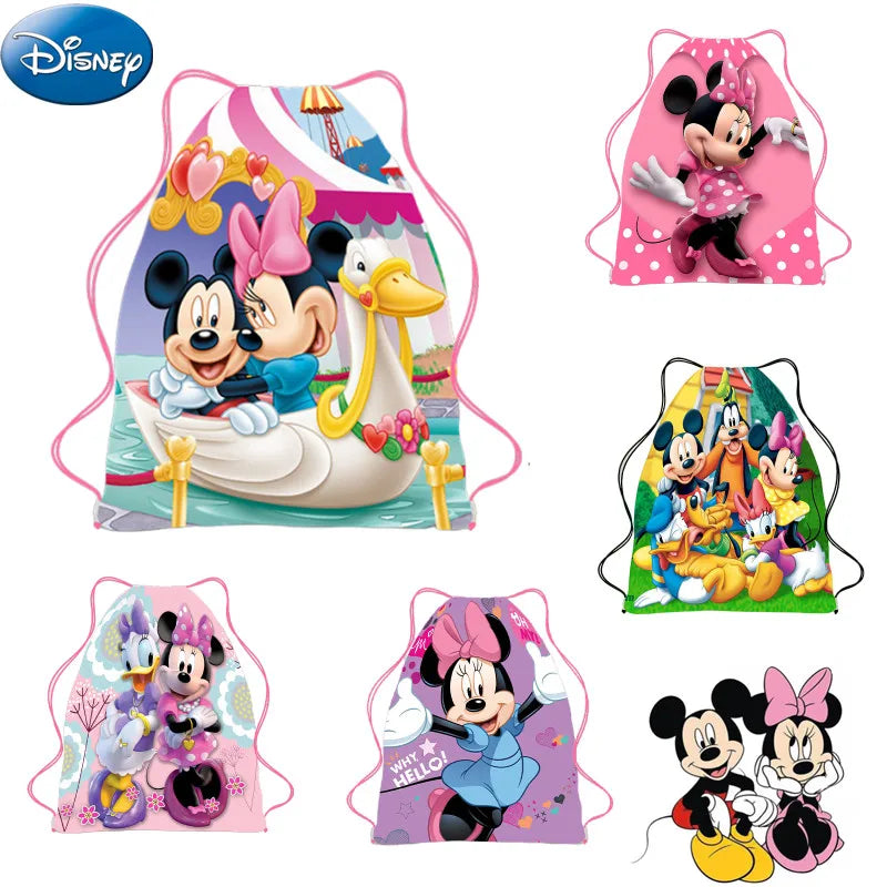 Disney Minnie & Mickey Drawstring Backpack – Cute & Lightweight Cartoon Bag for Kids, School, & Party Gifts!