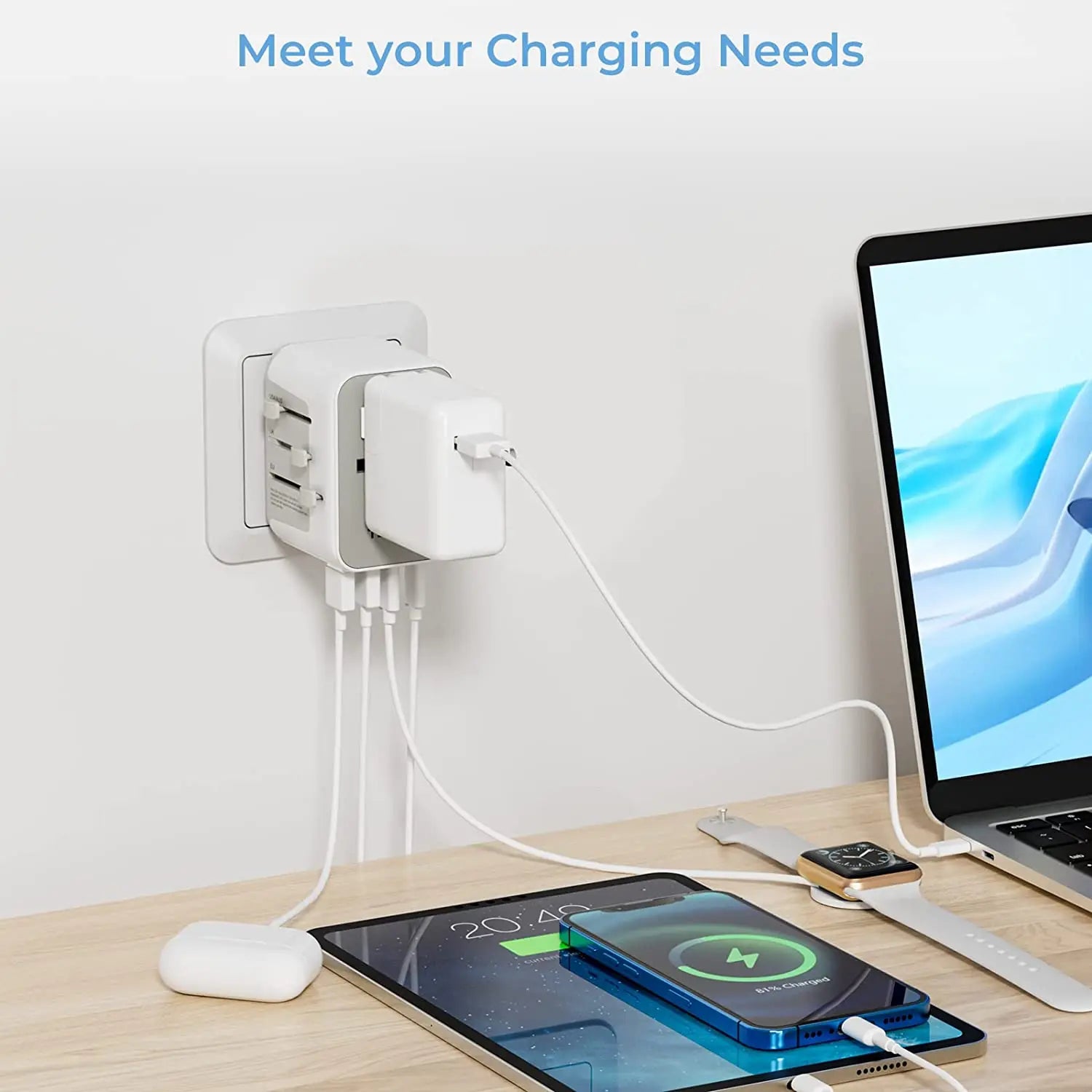 TESSAN 100W GaN Universal Travel Adapter – Fast Charging USB & Type-C Power Adapter for EU/UK/US/AU!