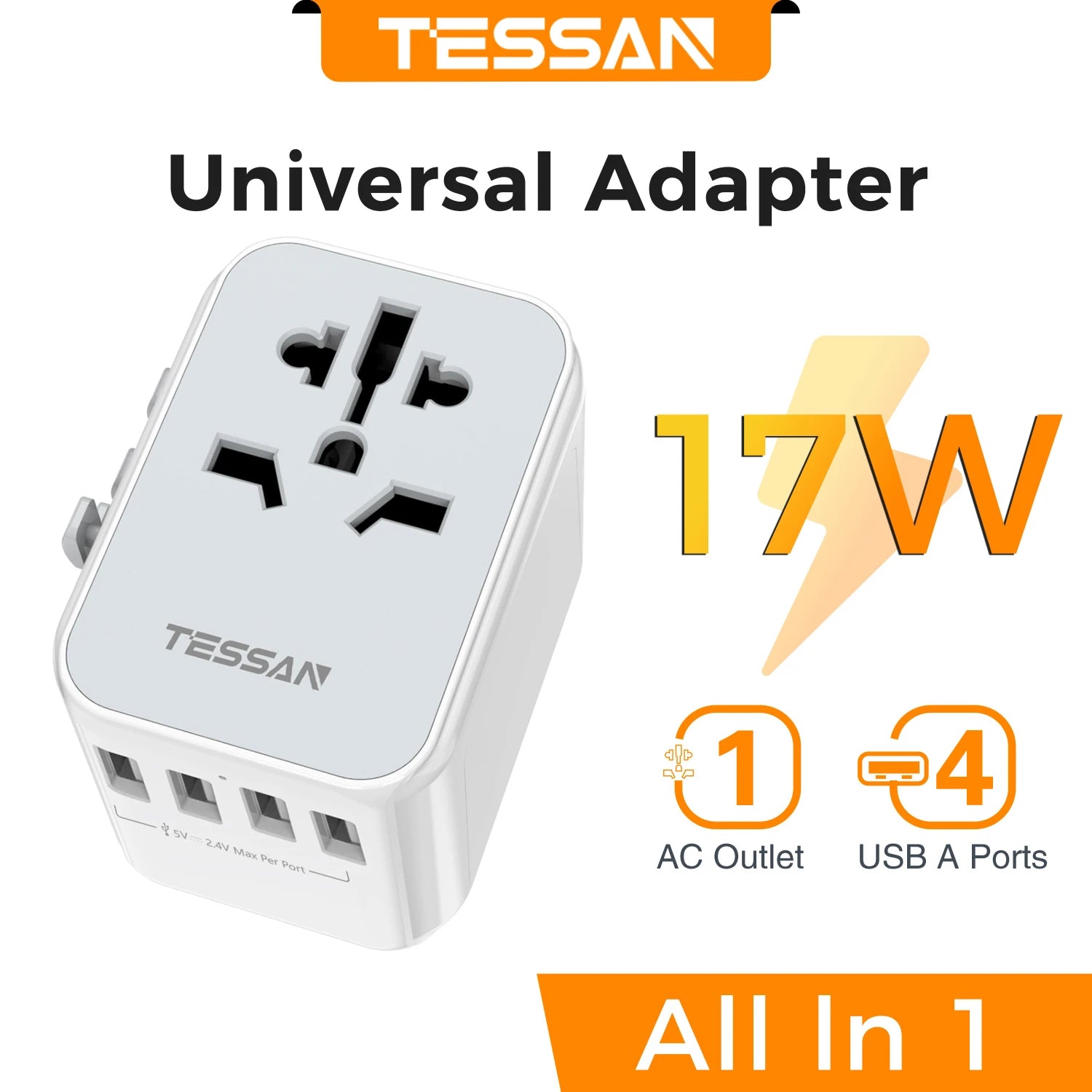 TESSAN 100W GaN Universal Travel Adapter – Fast Charging USB & Type-C Power Adapter for EU/UK/US/AU!