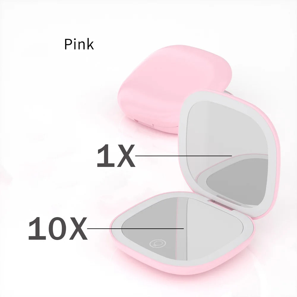 LED 5X/10X Magnifying Compact Mirror – Portable Foldable Rechargeable Travel Makeup Mirror