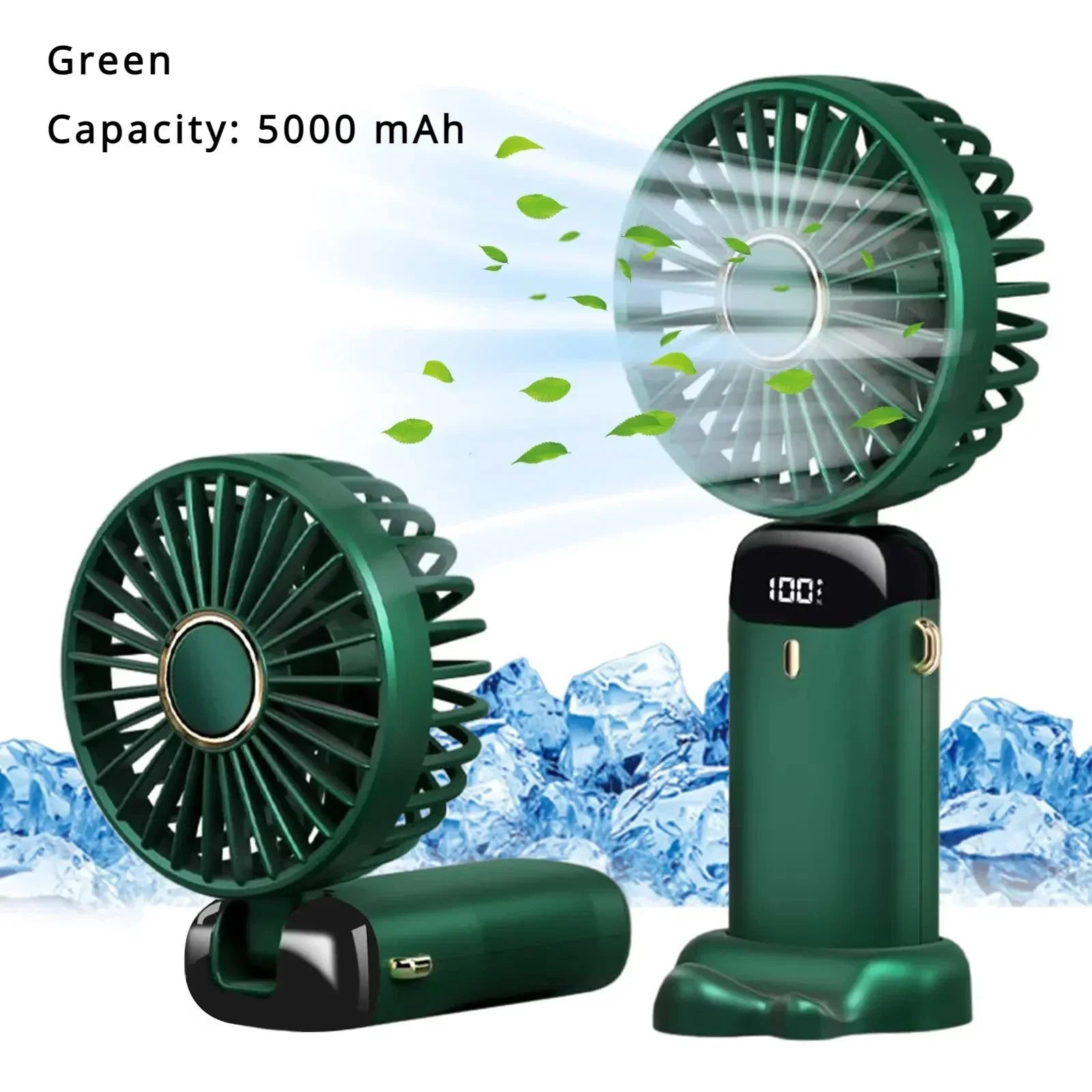 5000mAh Portable Mini Fan – Wireless USB Rechargeable, 5-Speed Foldable Neck Hanging Fan with Digital Display & Phone Holder