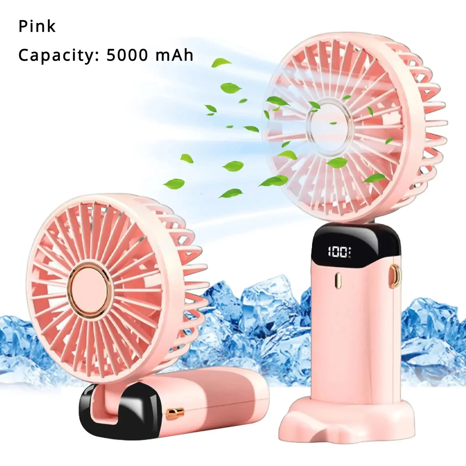 5000mAh Portable Mini Fan – Wireless USB Rechargeable, 5-Speed Foldable Neck Hanging Fan with Digital Display & Phone Holder