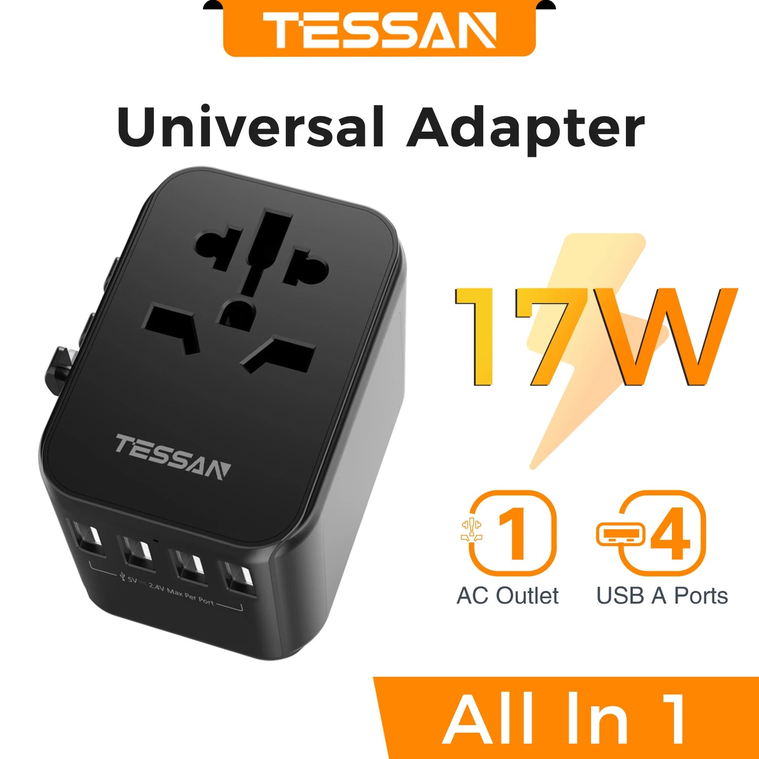 TESSAN 100W GaN Universal Travel Adapter – Fast Charging USB & Type-C Power Adapter for EU/UK/US/AU!