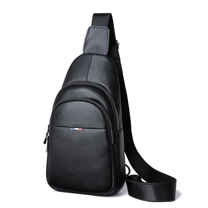 Men's 100% Genuine Leather Chest Bag – Stylish Casual Crossbody & Shoulder Messenger Bag
