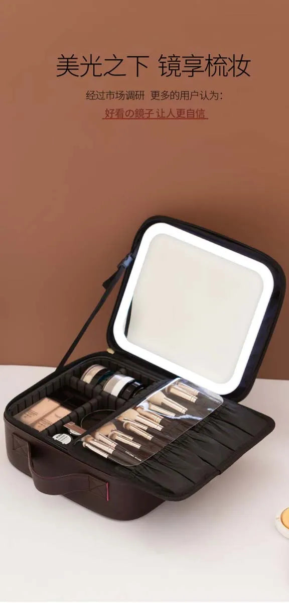 LED Travel Makeup Bag with Mirror – Large-Capacity Portable Storage Case with Combination Lock