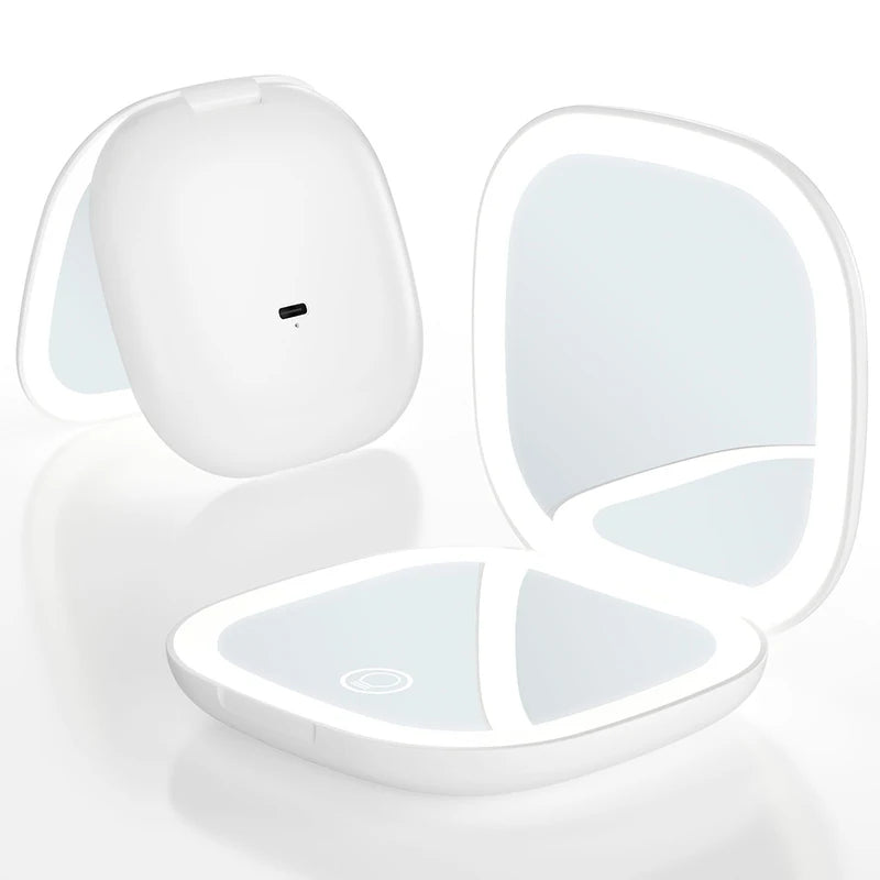 Mini LED Magnifying Makeup Mirror – 5X/10X Folding Compact Travel Vanity Mirror