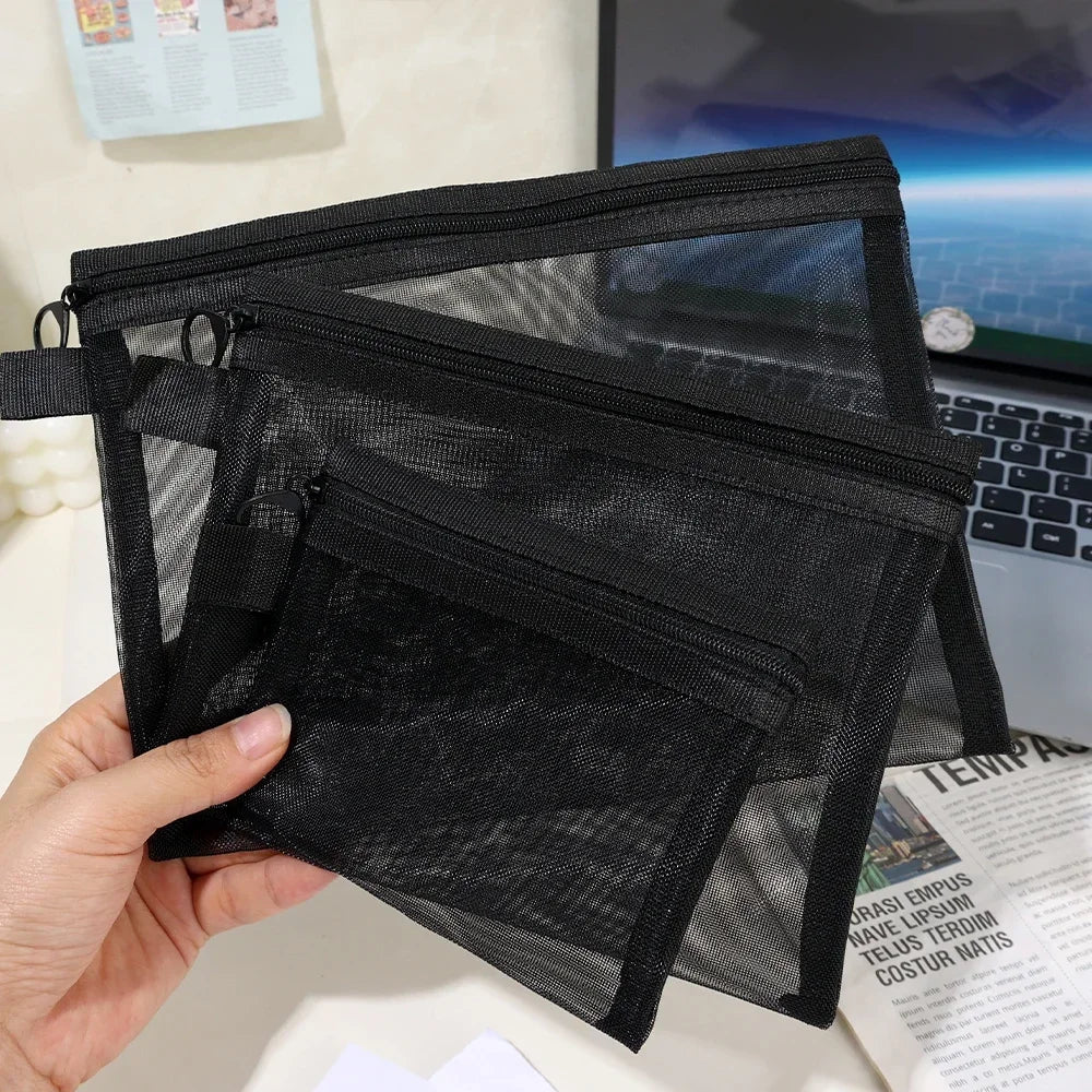 1/3pcs Mesh Clear Cosmetic Bags – Small & Large Black Makeup Bag, Portable Travel Toiletry Organizer, Lipstick Storage Pouch