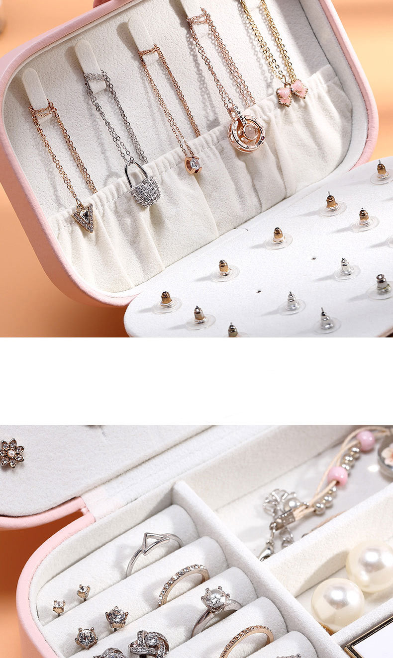 Portable Leather Jewelry Box – Travel Organizer with Zipper for Rings, Earrings & Necklaces