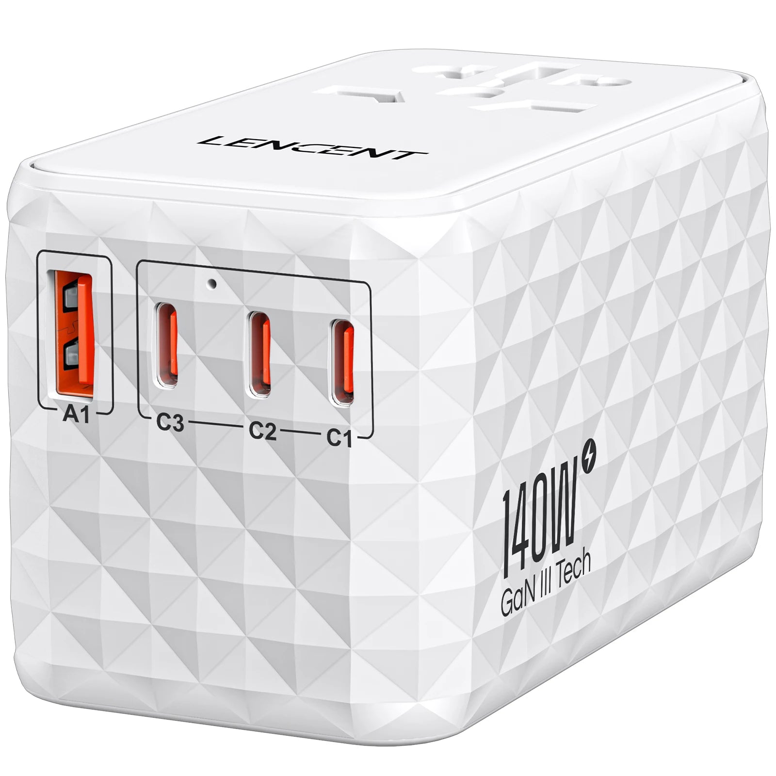 LENCENT 140W GaN Universal Travel Adapter – Fast Charging with 3 USB-C & 1 USB-A for EU/UK/US/AU! 🌍⚡