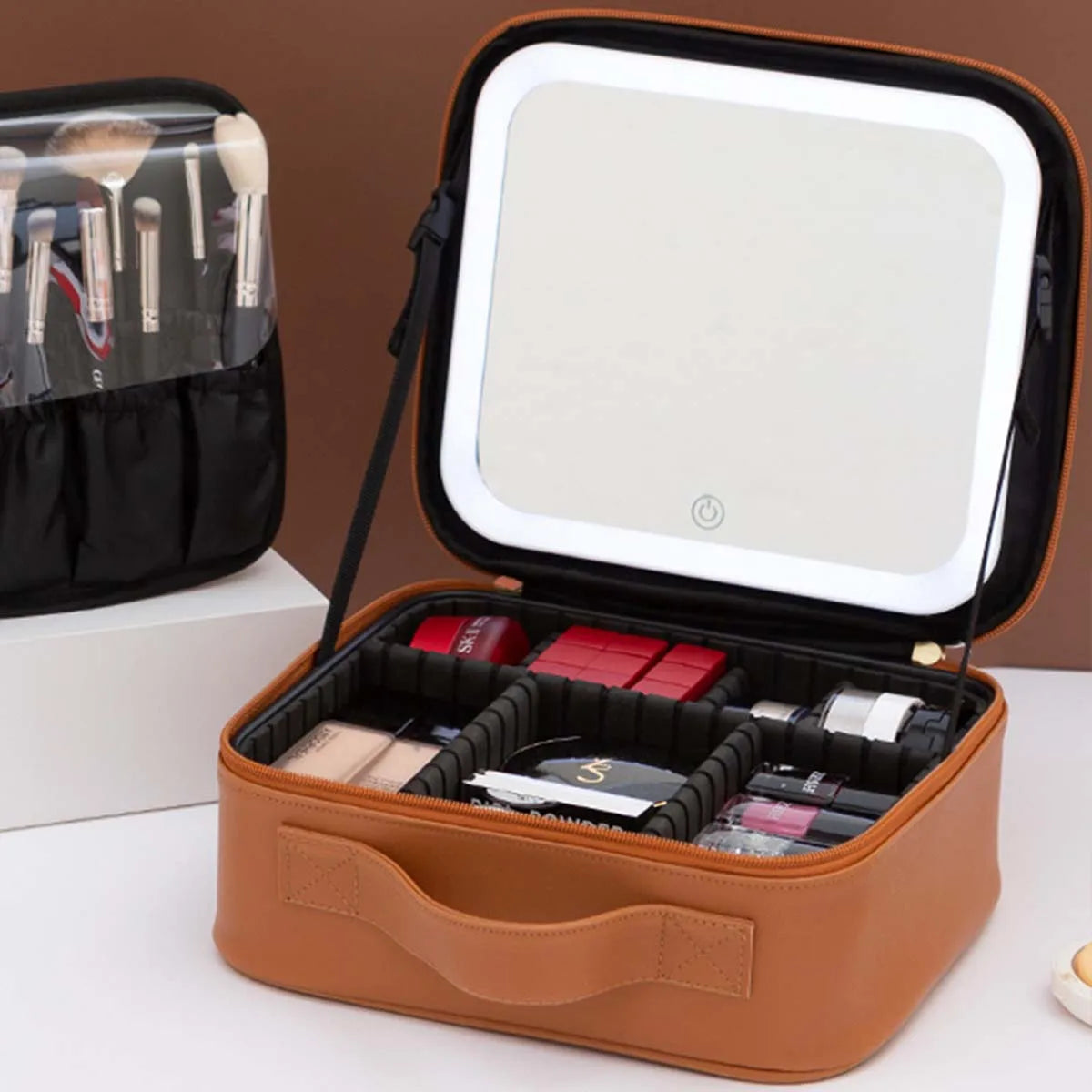 LED Travel Makeup Bag with Mirror – Large-Capacity Portable Storage Case with Combination Lock