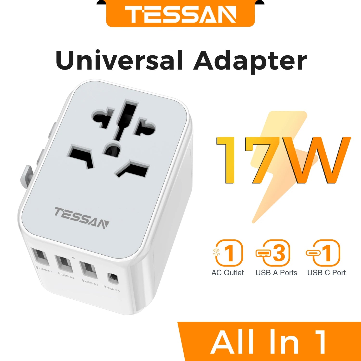 TESSAN 100W GaN Universal Travel Adapter – Fast Charging USB & Type-C Power Adapter for EU/UK/US/AU!