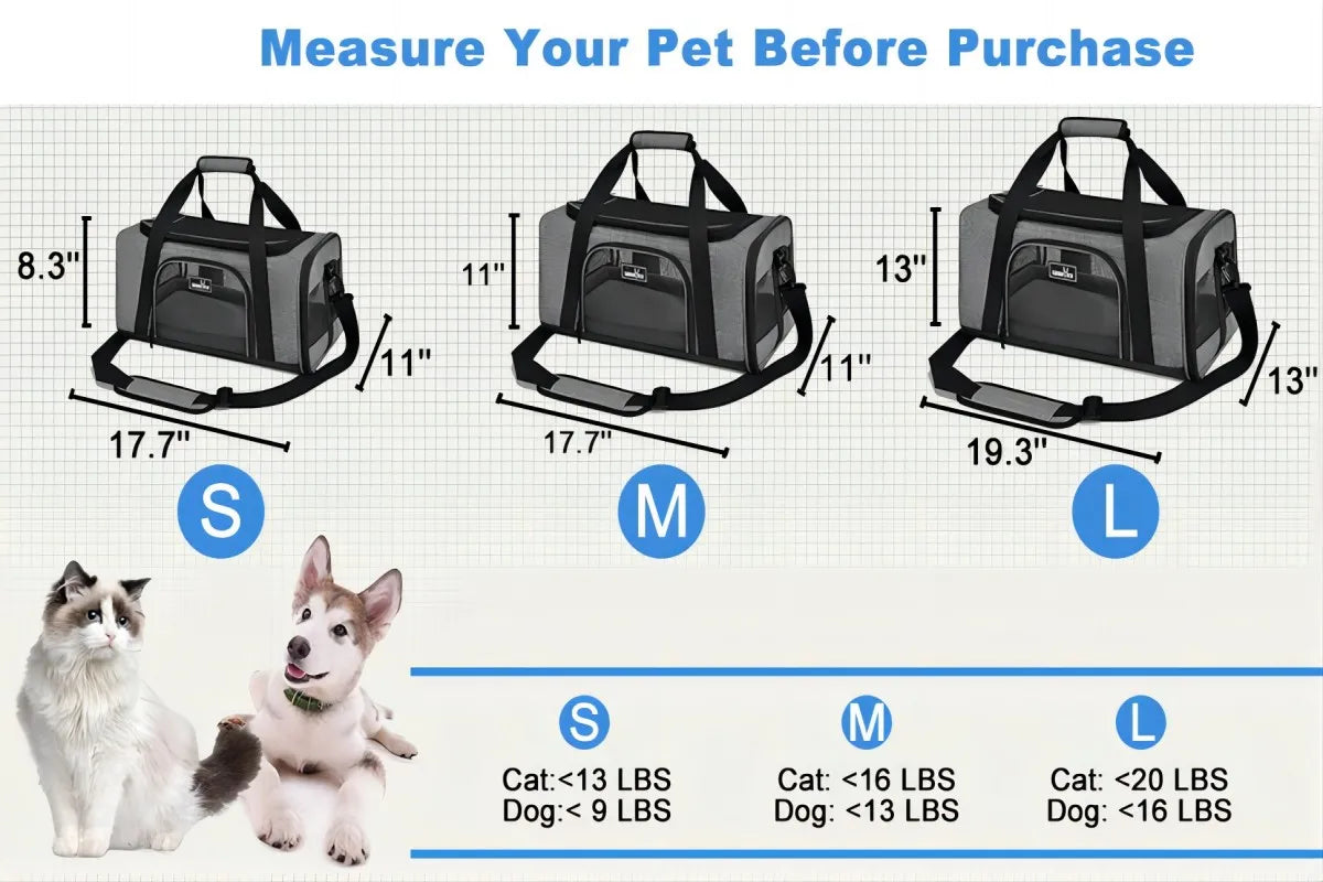 Dog Cat Carrier Bag Soft Side Travel Carriers TSA Airline Approved Transport Medium Size Pet Moving Backpack Bag Accessories