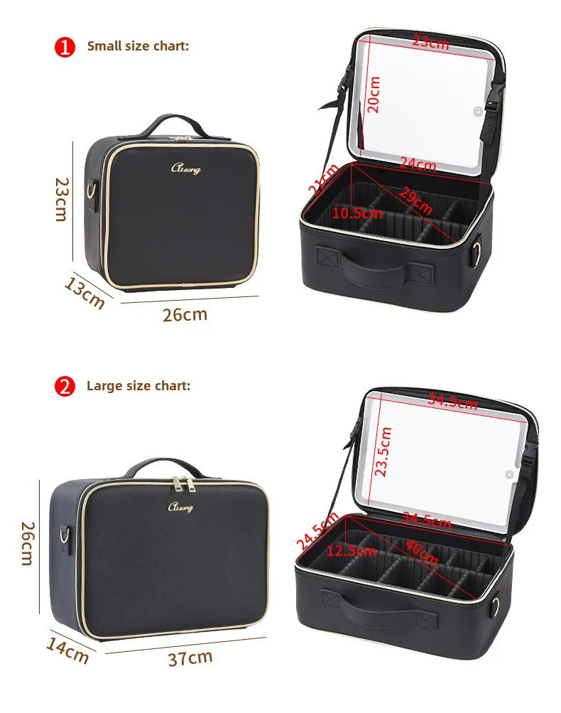 2025 Premium LED Cosmetic Bag – Large-Capacity Portable Makeup Storage Box with Mirror