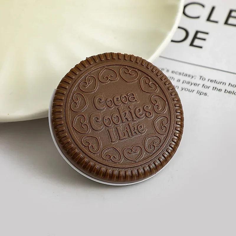 Chocolate Biscuit Folding Makeup Mirror – Cute & Compact Pocket Mirror with Comb