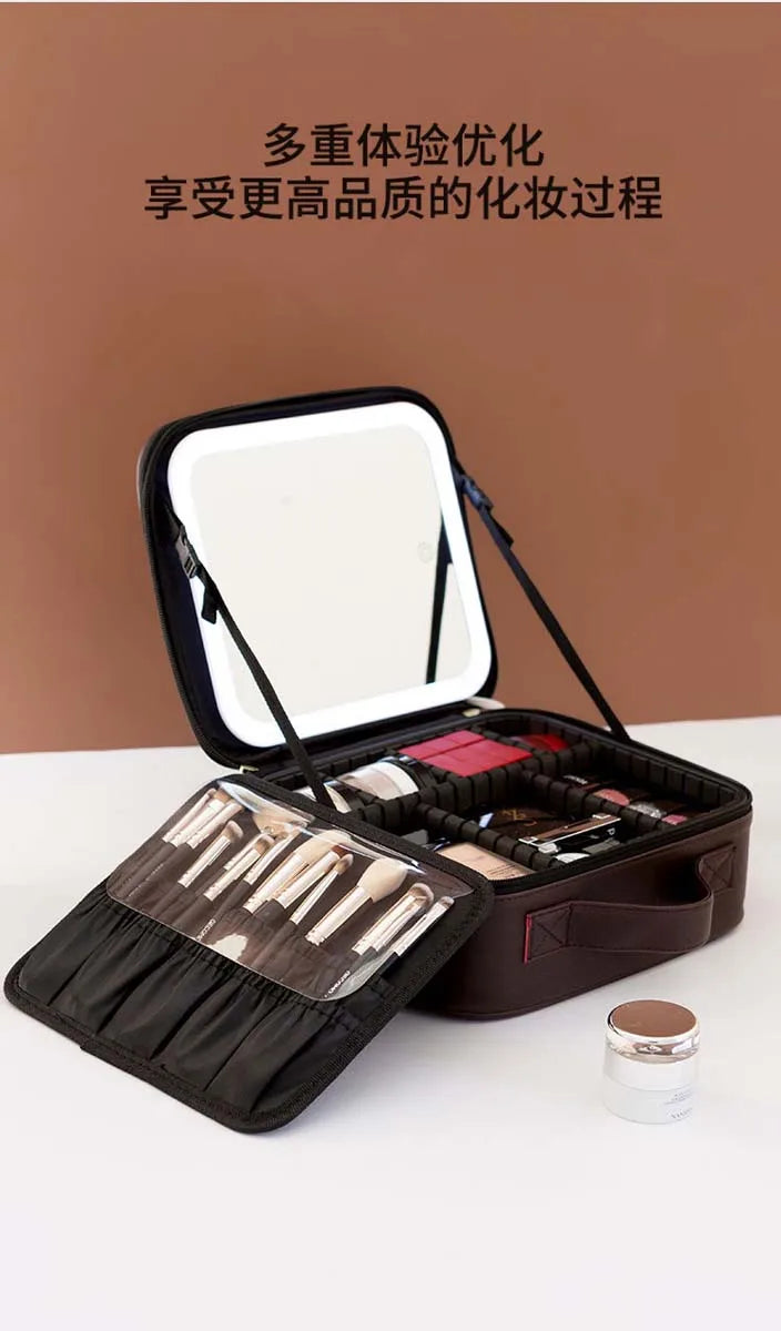 LED Travel Makeup Bag with Mirror – Large-Capacity Portable Storage Case with Combination Lock