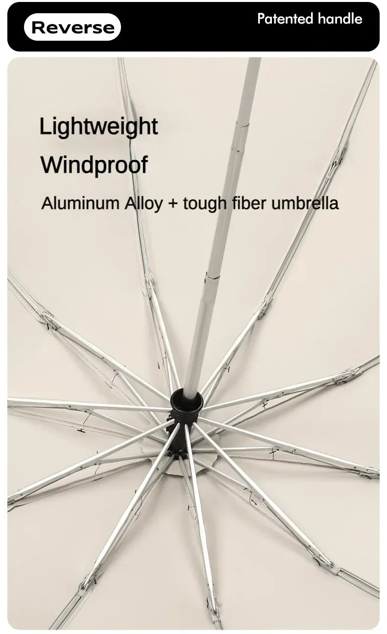 Travel Portable Rain Umbrella, Buckle Automatic Folding Reverse Umbrella, Safety Reflective Strip, Windproof Umbrella Men Women