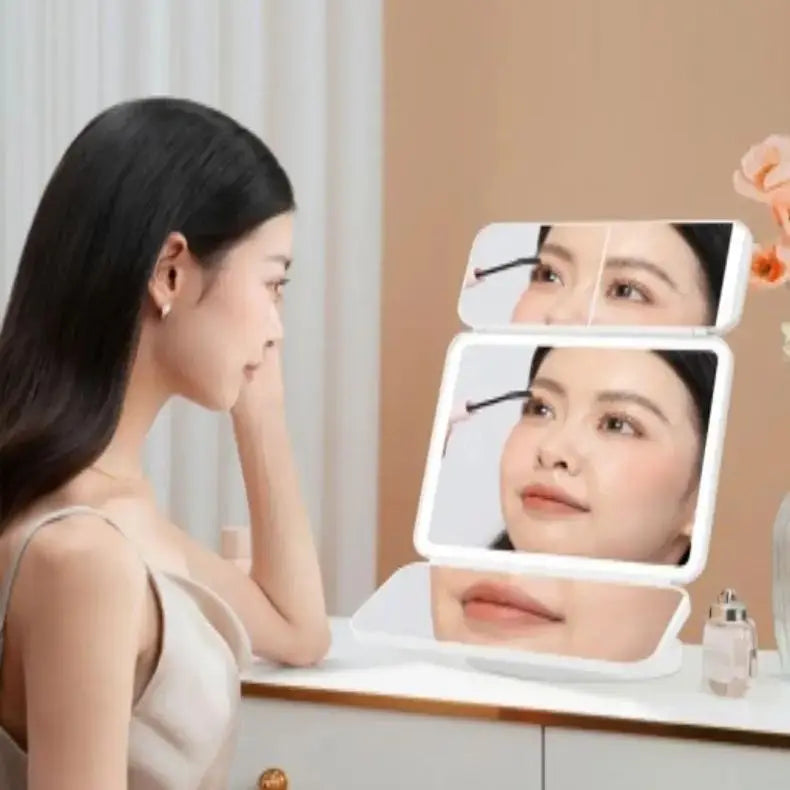 Trifold LED Makeup Mirror – Smart Light-Up Vanity Mirror for Beauty & Dressing