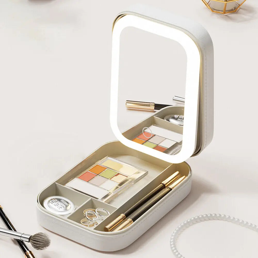 Smart LED Makeup Case with Mirror – Portable Fashion Travel Cosmetic Storage Bag
