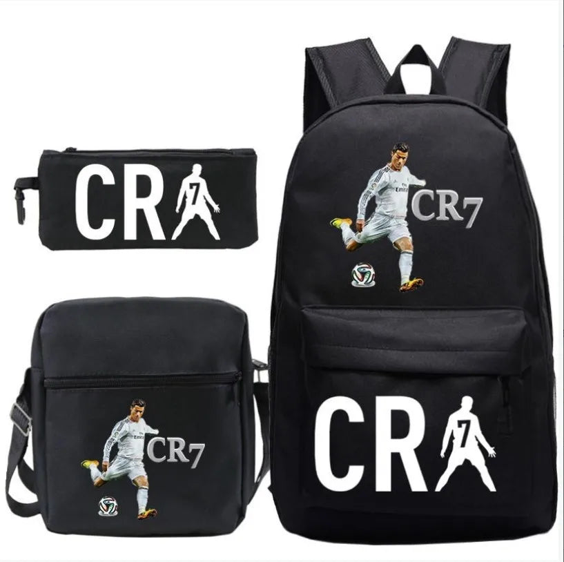 CR7 Football Backpack Set – 3-Piece Stylish & Spacious Schoolbag for Boys & Girls, Perfect for High School & Sports!