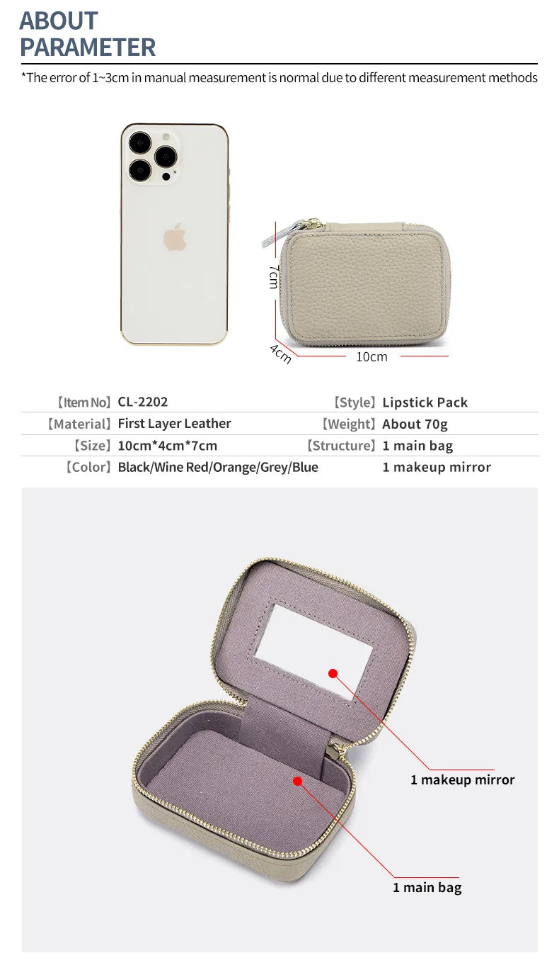 Luxury Mini Lipstick Case with Mirror – Elegant Travel Makeup Bag & Multi-Use Organizer