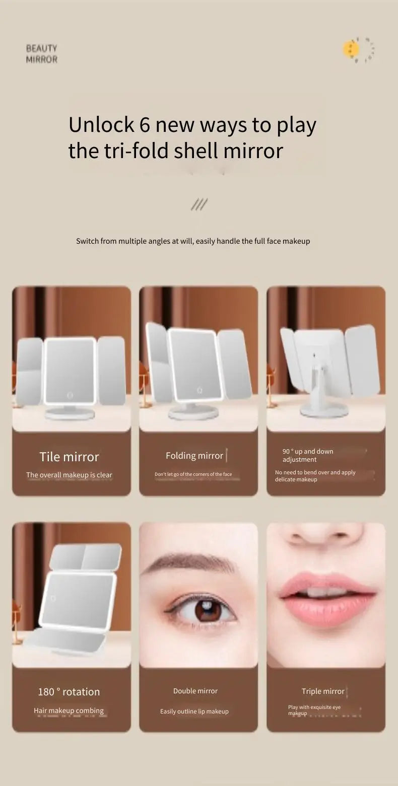 Trifold LED Makeup Mirror – Smart Light-Up Vanity Mirror for Beauty & Dressing