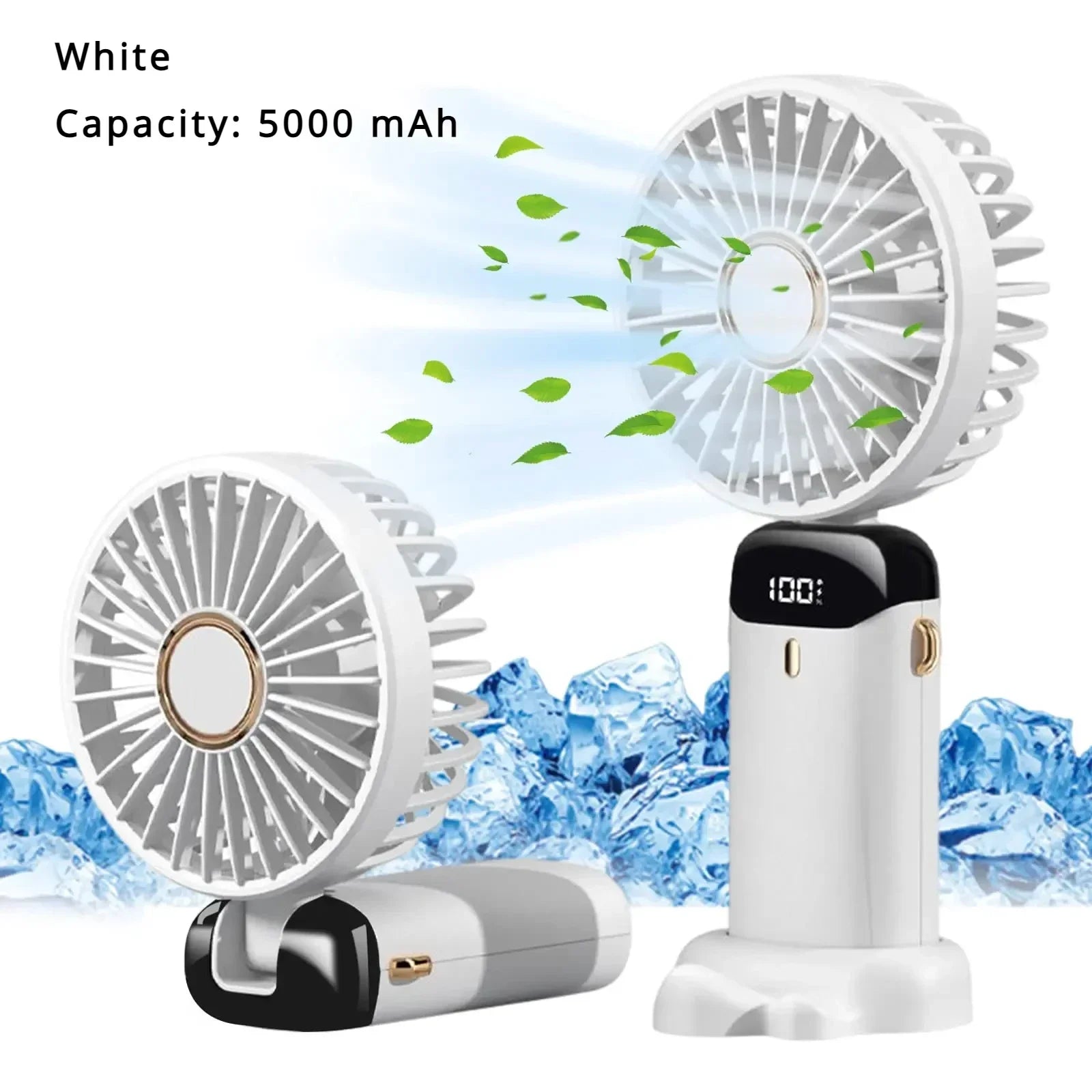 5000mAh Portable Mini Fan – Wireless USB Rechargeable, 5-Speed Foldable Neck Hanging Fan with Digital Display & Phone Holder