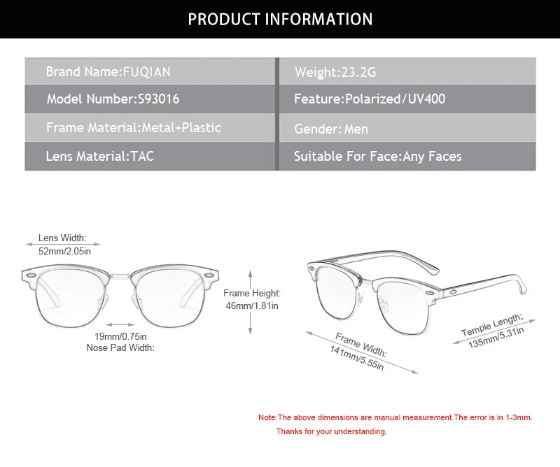 Classic Retro Half-Frame Polarized Sunglasses – Anti-Glare UV Protection for Men & Women ✨