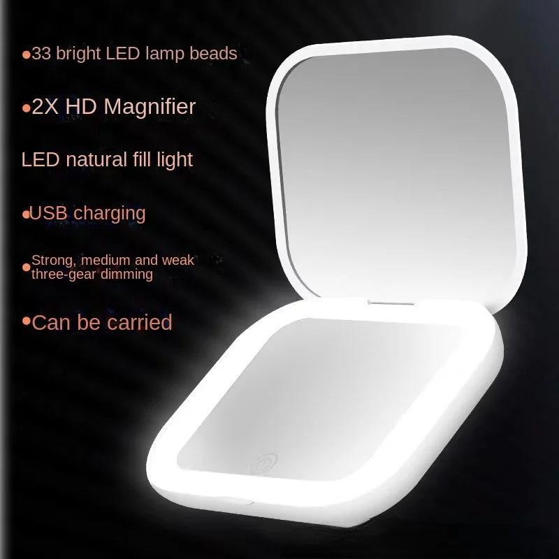 Mini LED Folding Makeup Mirror – Portable Magnifying Compact Mirror for Travel & Beauty
