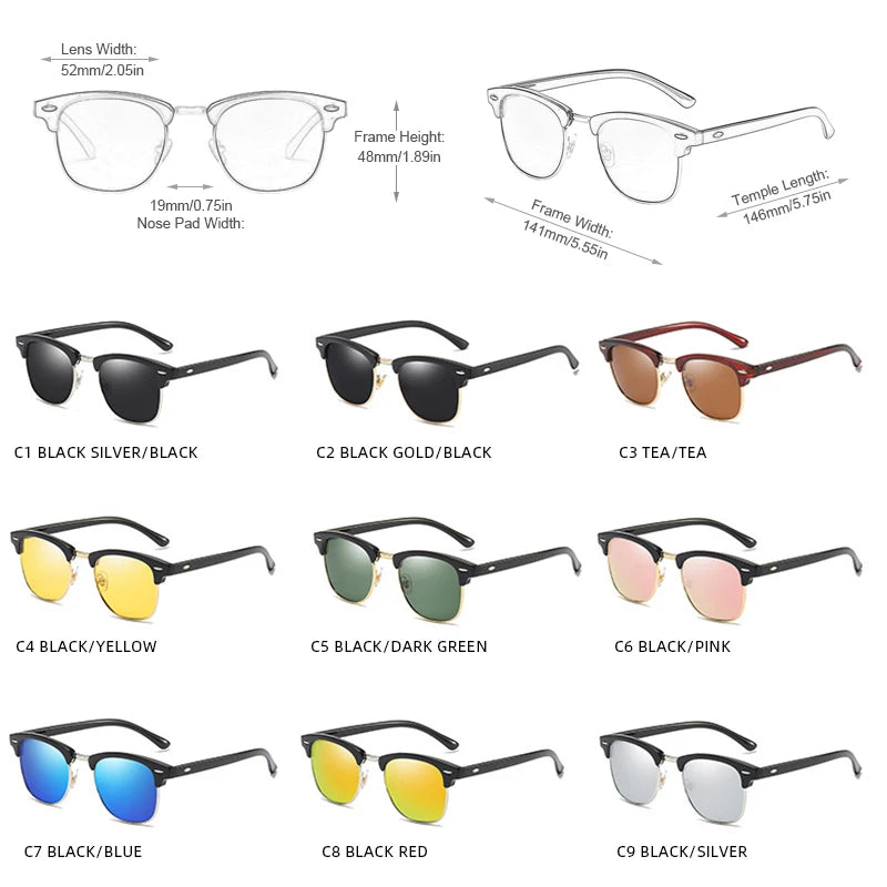 Classic Retro Half-Frame Polarized Sunglasses – Anti-Glare UV Protection for Men & Women ✨