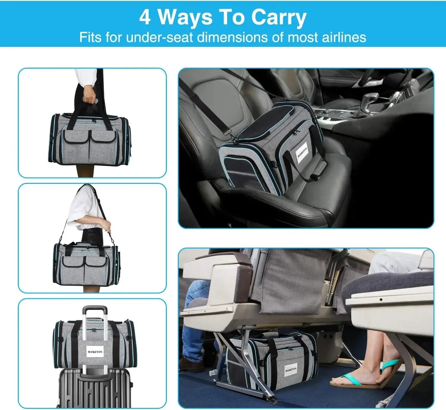 Approved Pet Carrier, Large Soft Sided Pet Travel TSA Carrier 4 Sides Expandable Cat Collapsible Carrier with Removable
