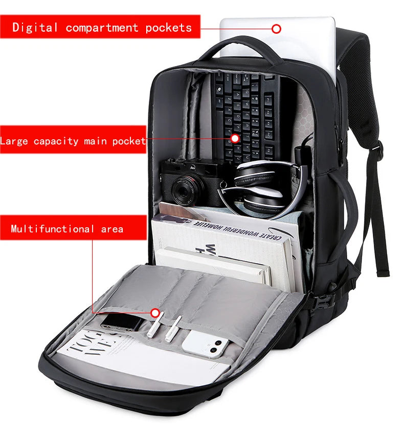 Expandable 17-inch Men’s Laptop Backpack – Waterproof Notebook Bag with USB, Schoolbag, Sports Travel Backpack for Men