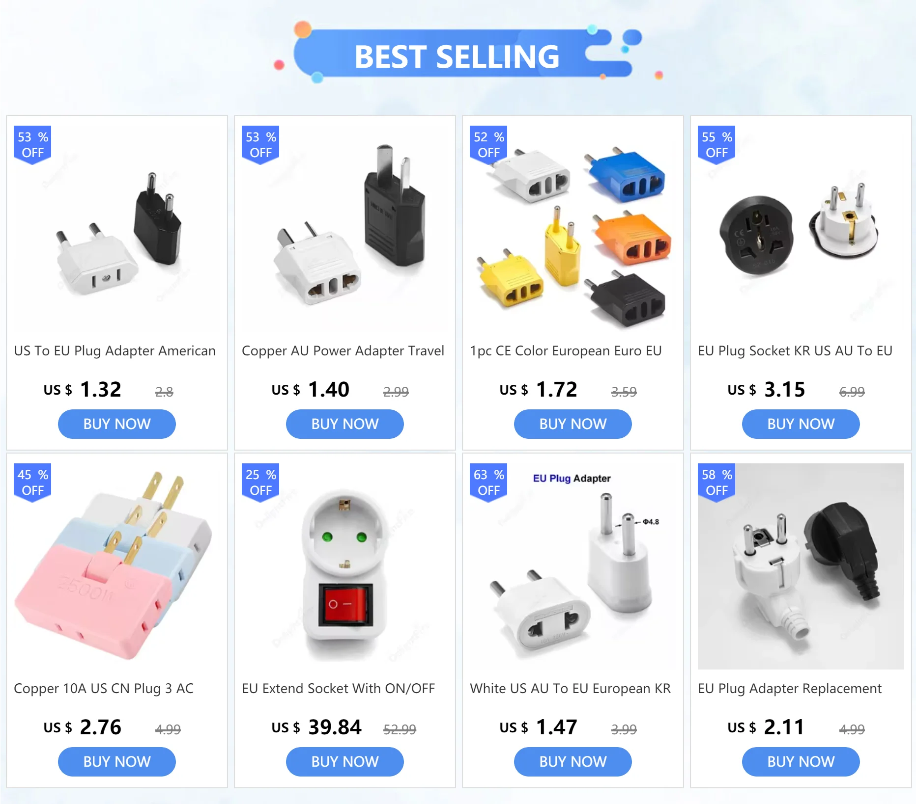 Universal Travel Plug Adapter – UK/EU/KR/US/AU/Brazil/French to Worldwide Power Socket Converter