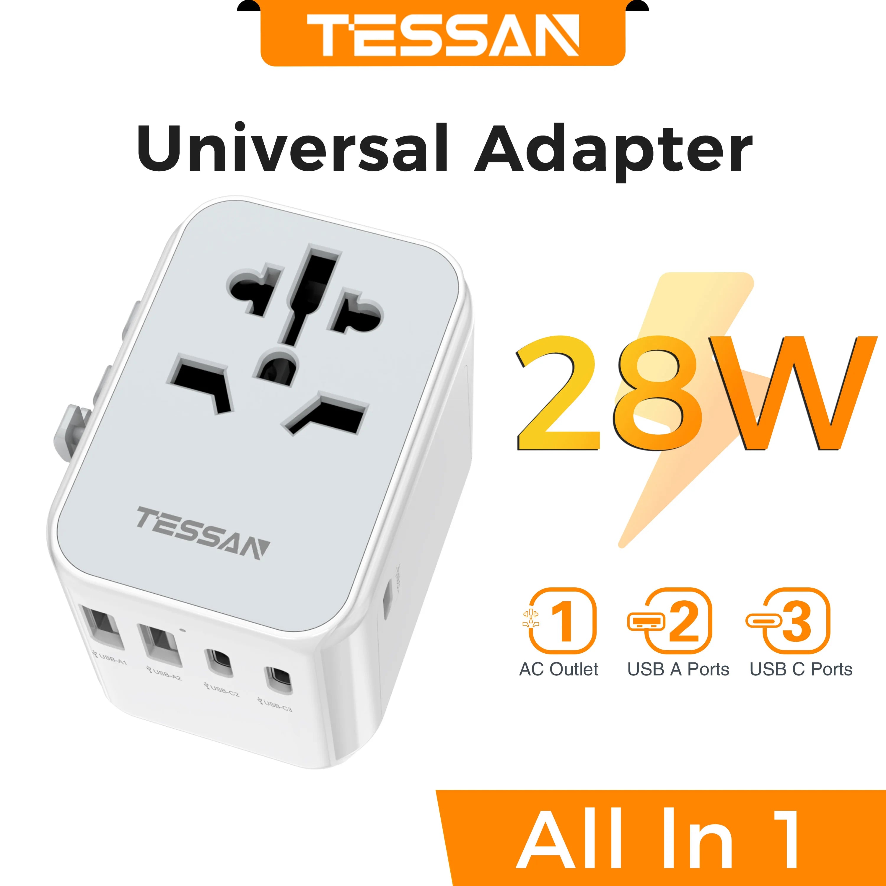 TESSAN 100W GaN Universal Travel Adapter – Fast Charging USB & Type-C Power Adapter for EU/UK/US/AU!