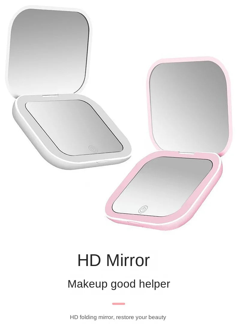 Mini LED Folding Makeup Mirror – Portable Magnifying Compact Mirror for Travel & Beauty