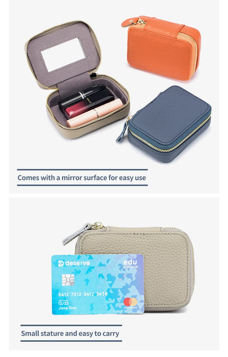 Luxury Mini Lipstick Case with Mirror – Elegant Travel Makeup Bag & Multi-Use Organizer