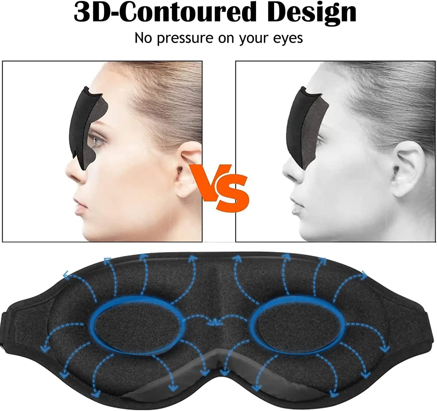 3D Sleeping Mask for Women Men Soft Blackout Eye Mask for Sleep Blissfully Blindfold Concave Sleep Mask with Adjustable Strap